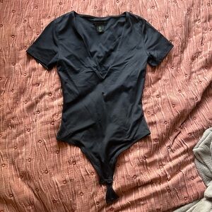 House of Harlow 1960 Black Low V Front Fitted Bodysuit